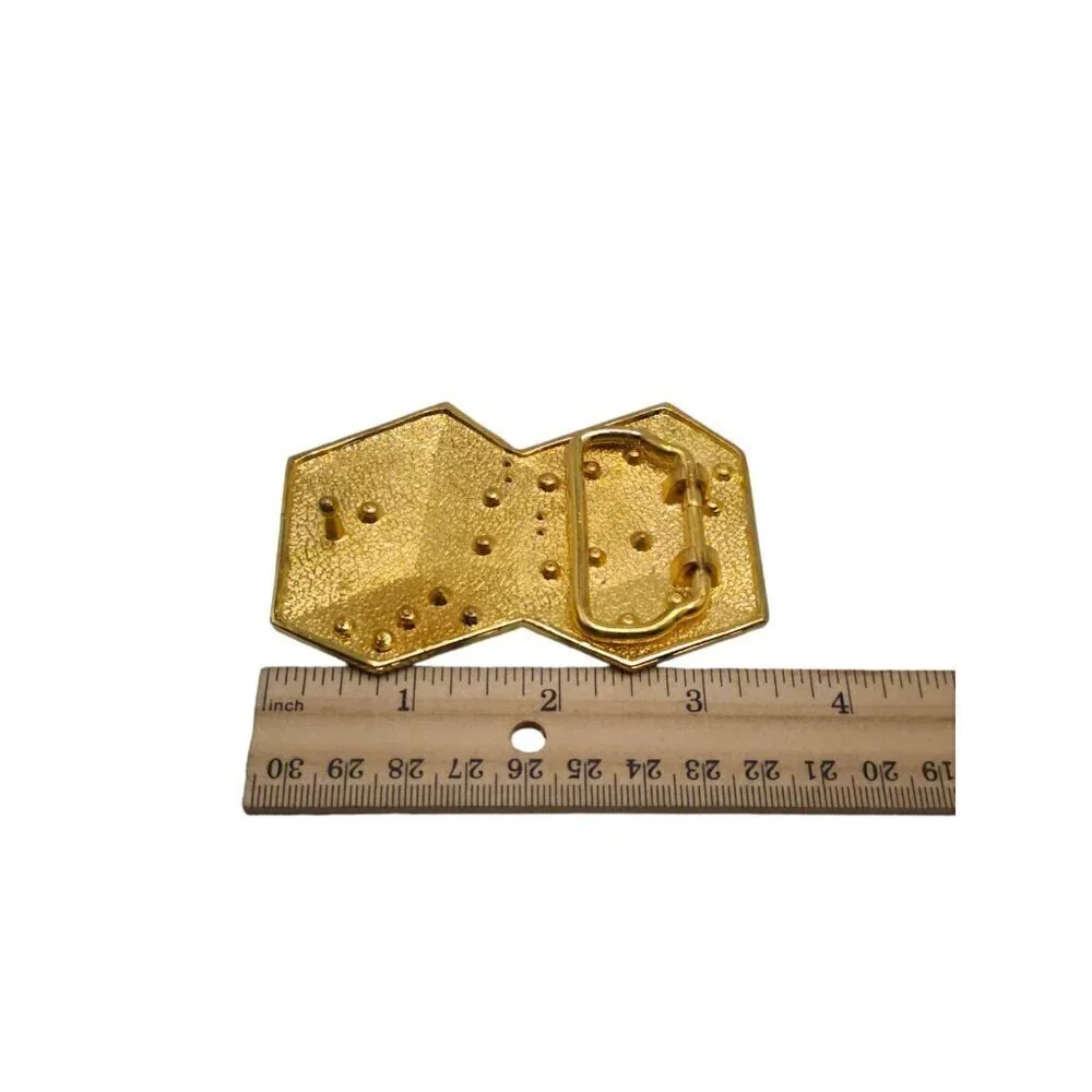 Black Rhinestone Stone Casino Pair of Dice Bling Belt Buckle Gold Tone Vintage
